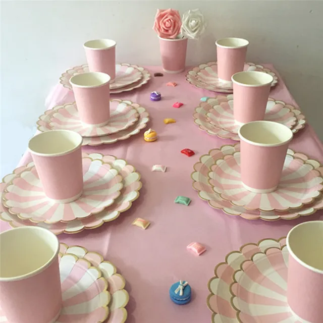 Online Shop Gilding High-end Disposable Tableware Set Pink Striped ... Online Shop Gilding High-end Disposable Tableware Set Pink Striped ...
