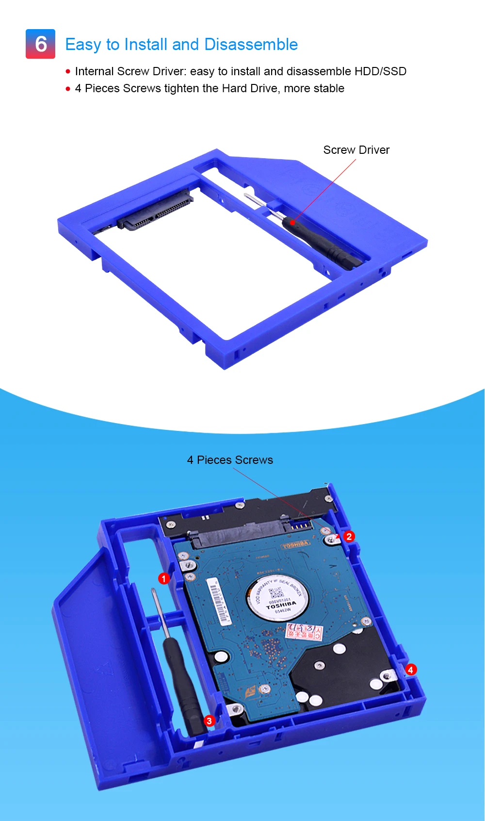 CHIPAL синий пластик SATA 3,0 2nd HDD Caddy 9,5 мм для 2," SSD чехол Корпус жесткого диска для ноутбука DVD-ROM Оптический отсек