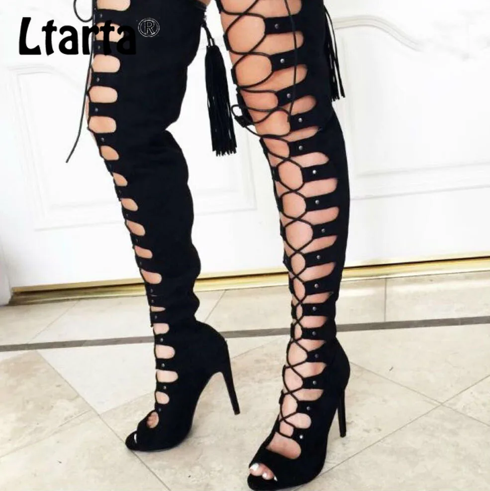 LTARTA Lace High-heeled Shoes Roman Sandals Women's Shoes high heel boots Hollowing out Sexy Party Club Boots ZL-ZG938-80