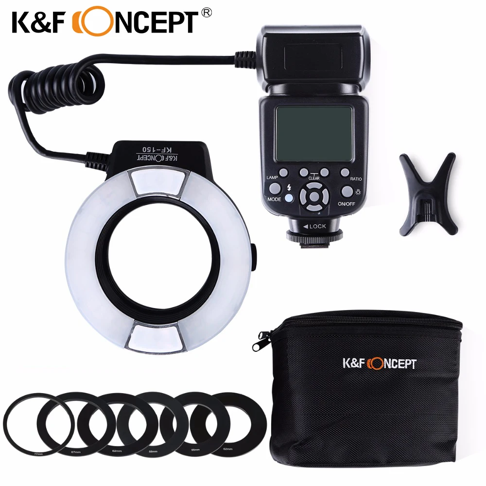 K&F CONCEPT KF 150 Ring Light TTL Auto Manual Flash GN14 LCD Display for Canon Nikon DSLR