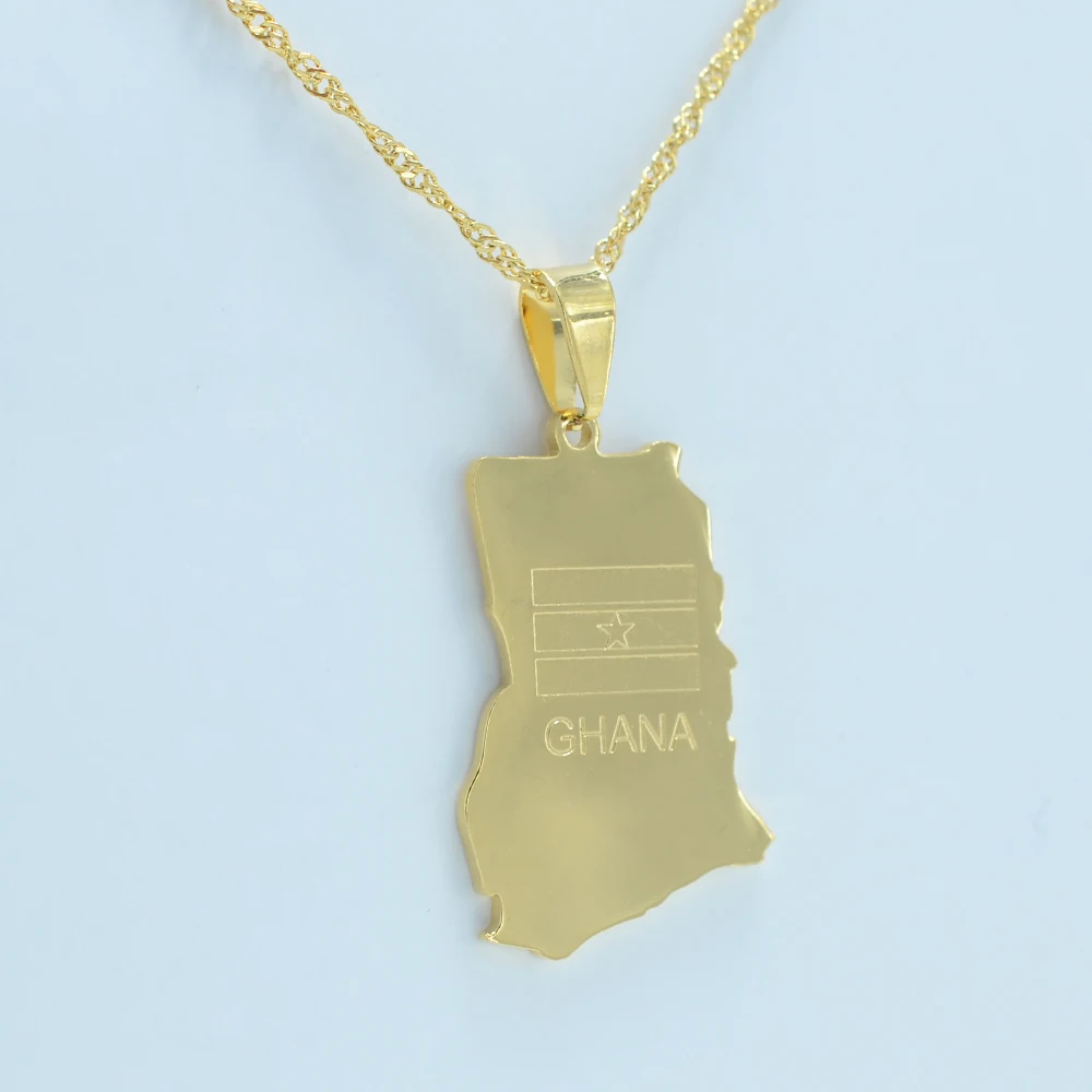 GHANA Map and Flag Necklaces Gold Plated Charm Pendant Necklace