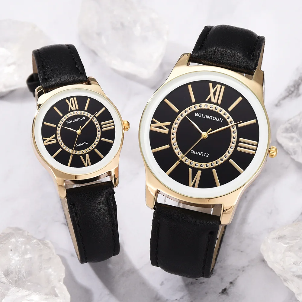 

New Couple Watches Men's and Women's Watches Korean Version of The Large Dial Alloy Leather Business Roman Numerals Quartz Watch