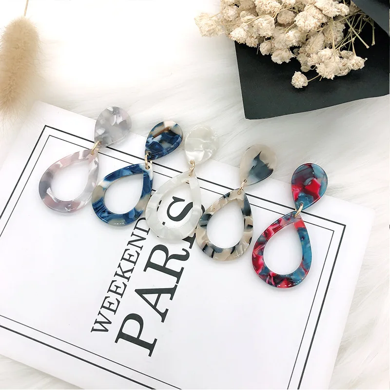 

2019 Limited New Water Drop Aretes Elliptical Acrylic Acetic Acid Plate Earpin Earrings Clip Hand-made Ear Jewelry Products
