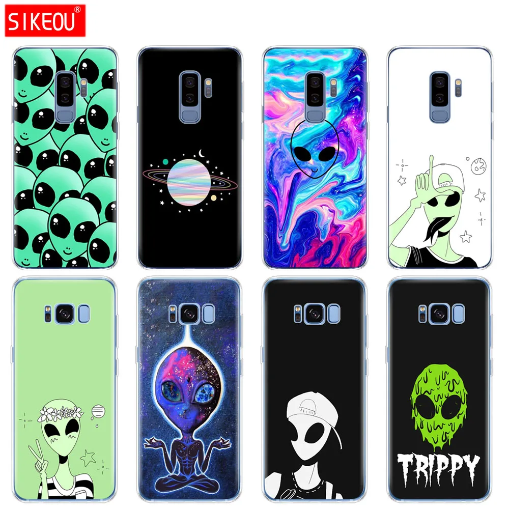 

silicone case for Samsung Galaxy S9 S8 S7 S6 edge S5 S4 S3 PLUS phone cover Trippy Alien emoji