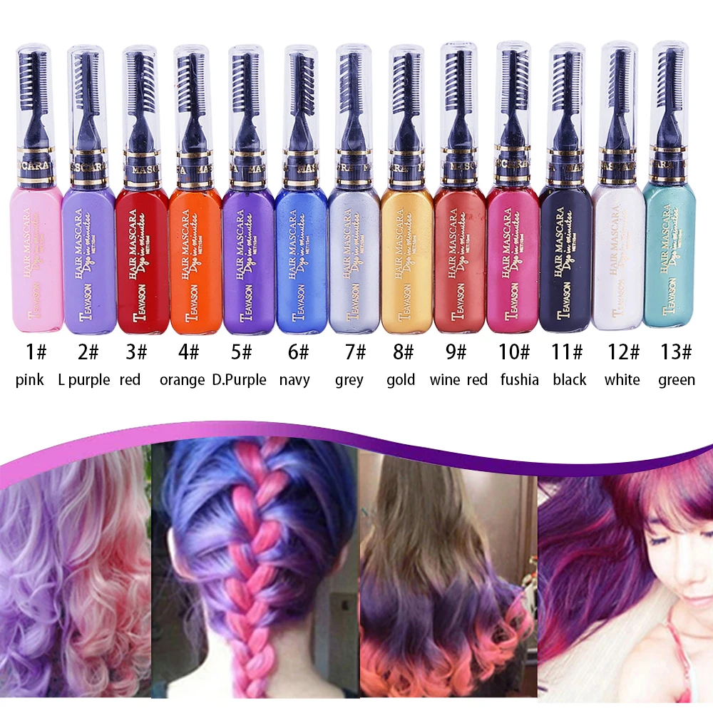 

2pcs/13 Colors One-off Hair Color Dye Temporary Non-toxic DIY Hair Color Mascara Washable One-time Hair Dye Crayons