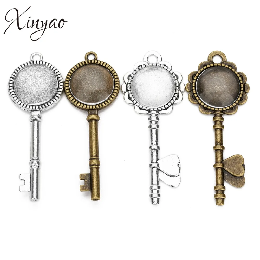 

XINYAO 5Pcs Antique Bronze Flower Key Heart Pendant Setting Cabochon Base Blank Bezel Trays Fit 20mm Glass Cabochons Diy Finding