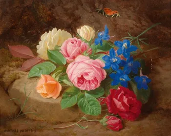 

Hand Painted Classical Beautiful Flowers Wall Art Oil Painting on Canvas no Frame for Christmas Decor Realistically Flowers