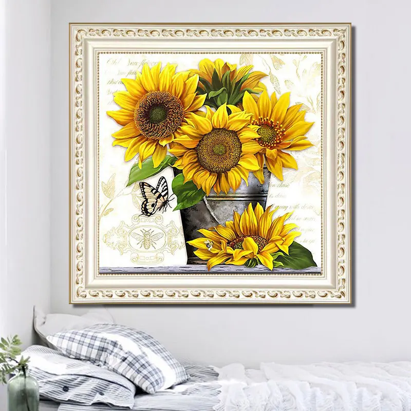 5D Full Square Drill Sunflower Diamond Painting Cross Stitch Handcraft Floral Plant Diamond Embroidery Mosaic Artwork Home Decor (2)