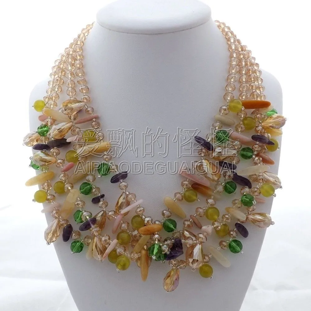 

N011411 20" 4Strands Olive Crystal Necklace