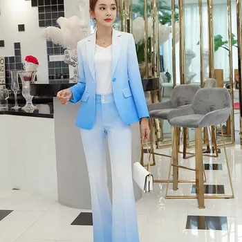 

New gradient color ladies one button blazer trousers ladies business casual suit women's suit two-piece suit (jacket + pants)