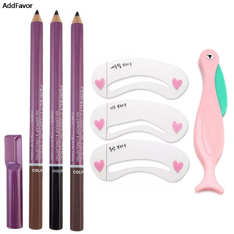 

AddFavor Makeup Set Eyebrow Enhancer Eyebrow Comb Eye Makeup Pen, Eyebrow Razor Trimmer Brow Drawing Stencil Template Eyebrow