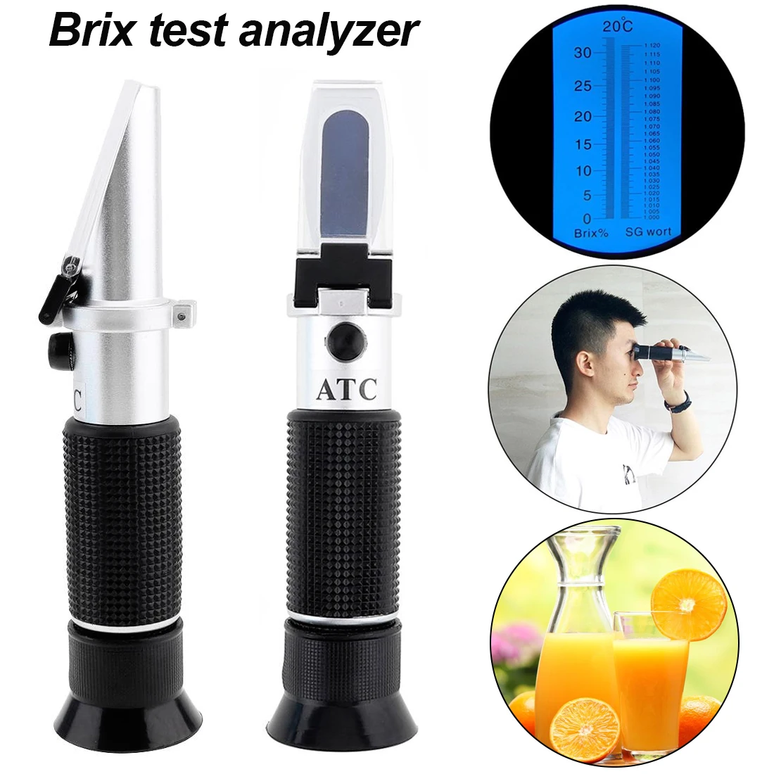 

Handheld Alcohol refractometer sugar Wine concentration meter densimeter 0-25% alcohol beer 0-40% Brix grapes ATC Tool