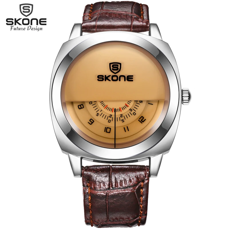 Achat Unique Vogue Designer SKONE Marque Montres Hommes De Luxe De Mode Casual Bracelet En Cuir Montre À Quartz Wrtistwatch Relogio masculino