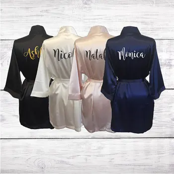 

Personalized names printed wedding Bride Bridesmaid satin pajamas robes bridal shower kiminos gifts party decorations