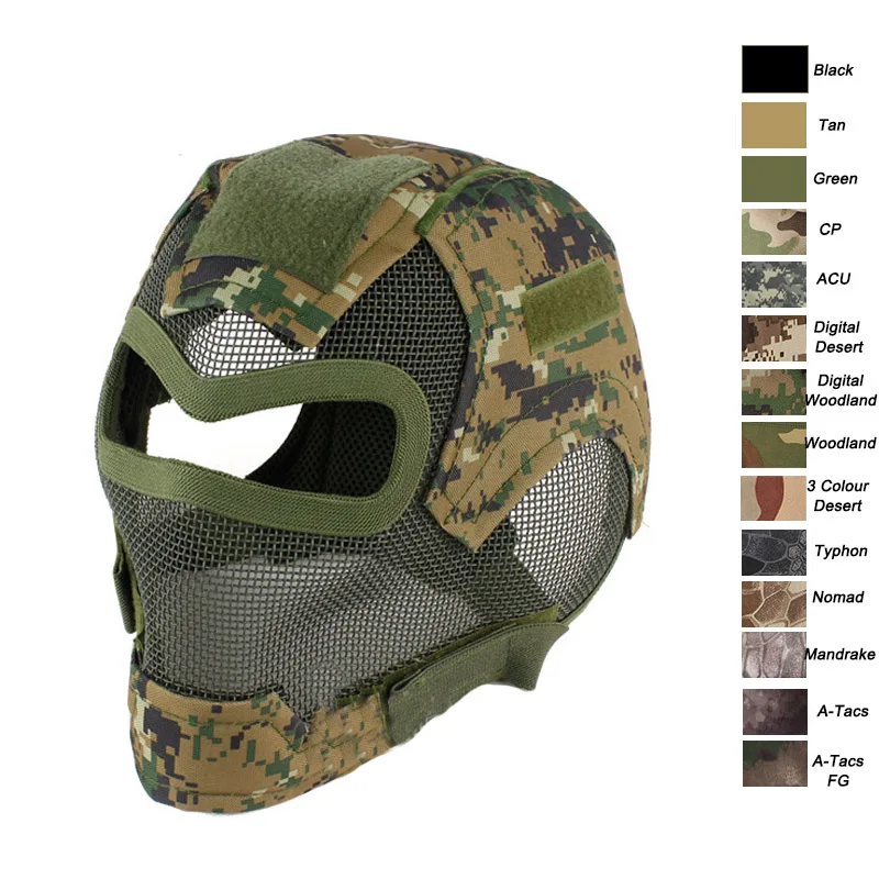 Outdoor Airsoft Shooting Face Protection Gear Double Belt V7 Metal Steel Wire Mesh Full Face Tactical Airsoft Mask - Цвет: DW