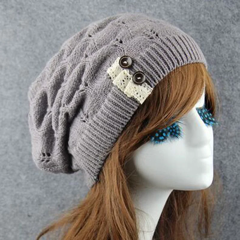 XEONGKVI Европа Америка лист Кружева Кнопки вязаные шапки осень зима теплые шерстяные шляпы из пряжи для женщин бренд Skullies шапочки