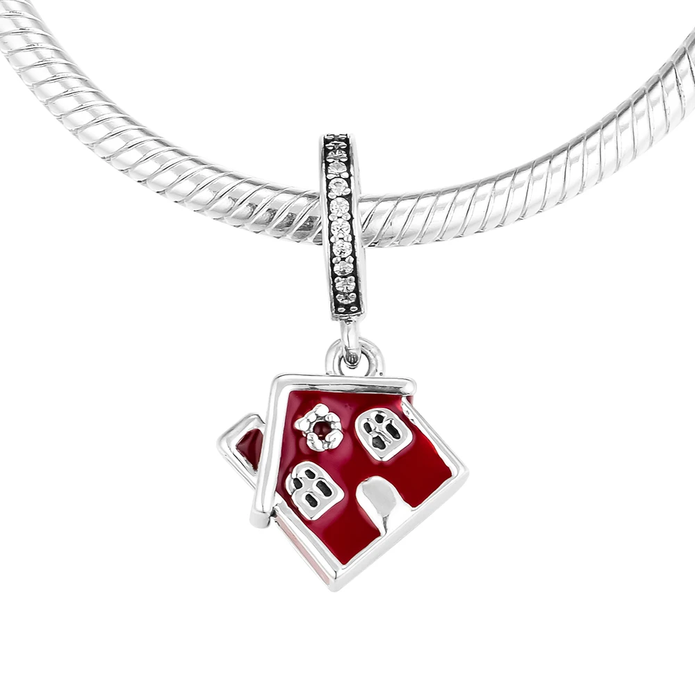 

CKK 925 Sterling Silver Cosy Christmas House Hanging Charm Beads Original Jewelry Making Fits For Bracelets