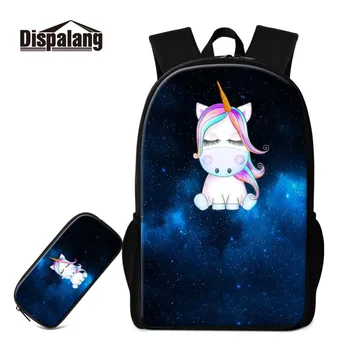 

Dispalang Cartoon Unicorn Kids Backpack Student School Bags with Pencil Bag for Teenagers Mochila Casual Rucksack Travel Daypack