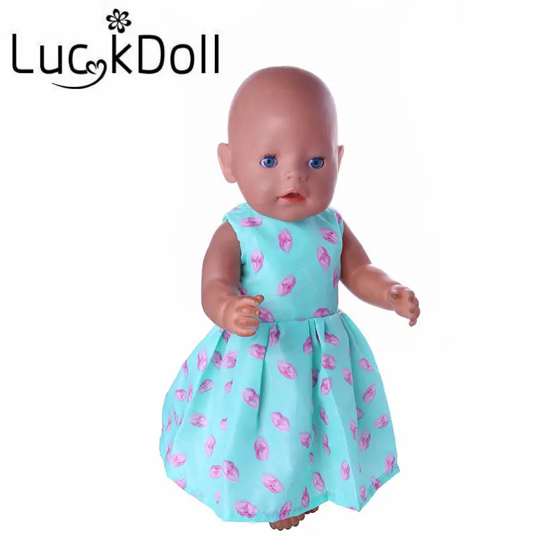 Платье трапеция LUCKDOLL с синим принтом для куклы 43 см или 18 дюймов аксессуары