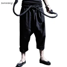 Харадзюку, готический рок, Черная мужская одежда, повседневные штаны, хип-хоп стиль, с заниженным шаговым швом, джоггеры, гарем, Мужские штаны, брюки с поясом, M-XXL