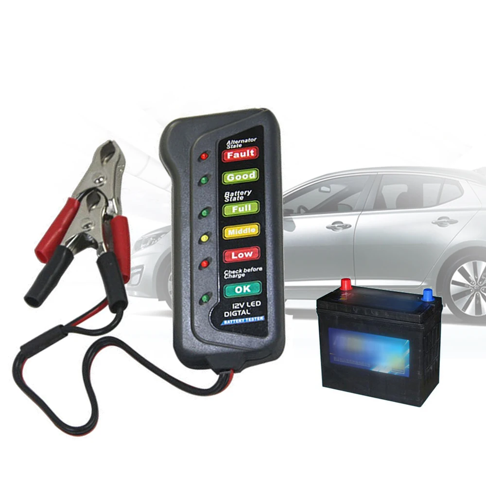 Diagnostic Tool 12V Digital Battery Alternator Tester 6 LED Lights
