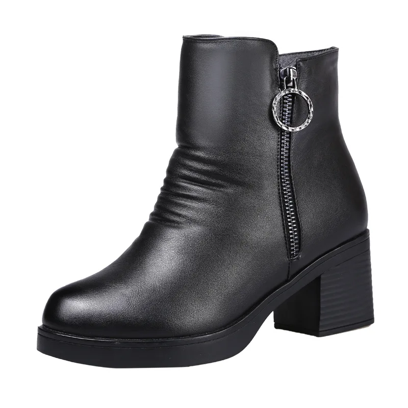 Wolle Schnee Zxryxgs Einem Neue Marke 2018 Winter High Rindsleder Dick Mit Heels Stiefeletten Pelz Schuhe Schwarzes Stiefel Frauen OqwOHfrI