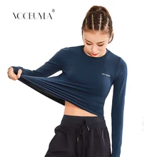 Voobuyla женские рубашки для иоги Весенняя Спортивная футболка с длинными рукавами для фитнеса бега рубашка быстросохнущая Йога рубашки новая спортивная одежда