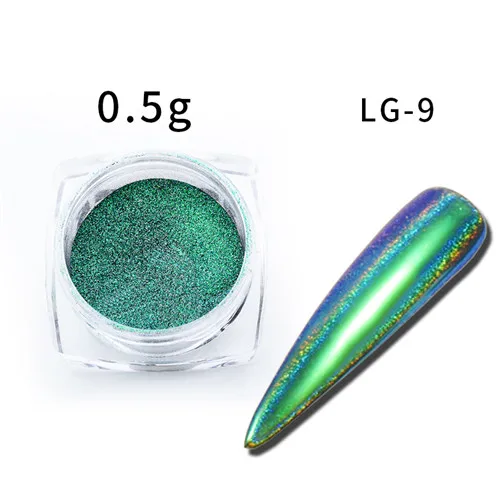Mtssii зеркало-Хамелеон блеск для ногтей порошок 0,5 г павлин хромированный пигмент для маникюра украшения ногтей черный базовый цвет - Цвет: 0.5g Green