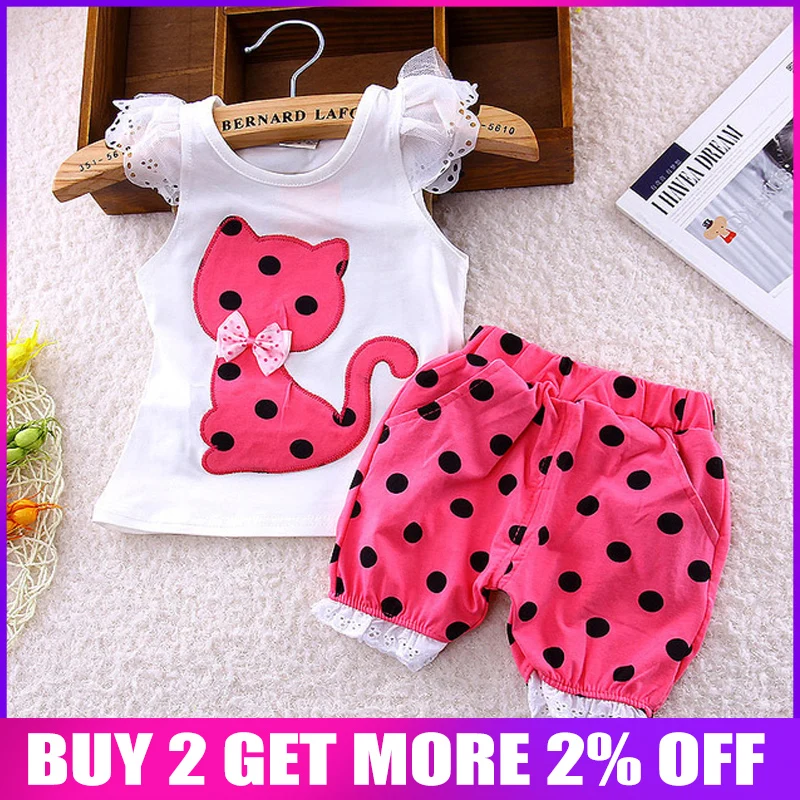 

BibiCola Cute Toddler Girl Clothing Sets Summer Style Sleeveless Little Girls Clothes Set Dot Shorts Baby Girl Clothing Set