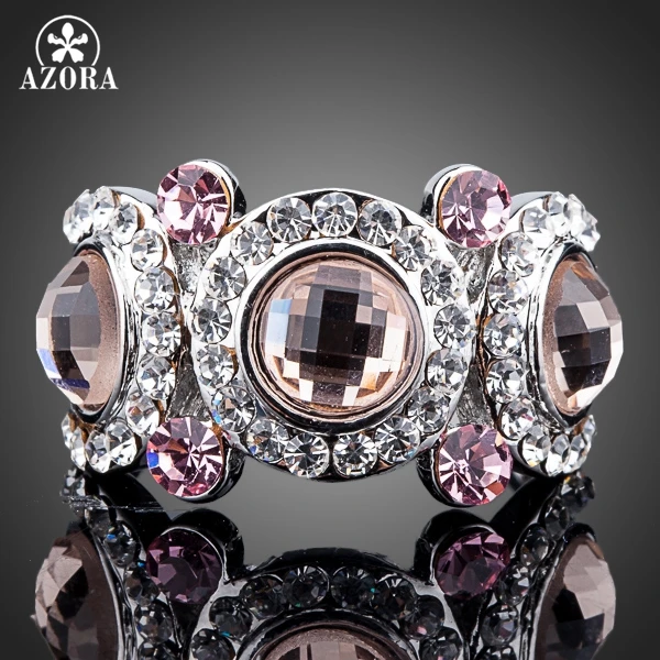

AZORA White Gold Color 3pcs Pink Stellux Austrian Crystal Eyes Ring TR0114