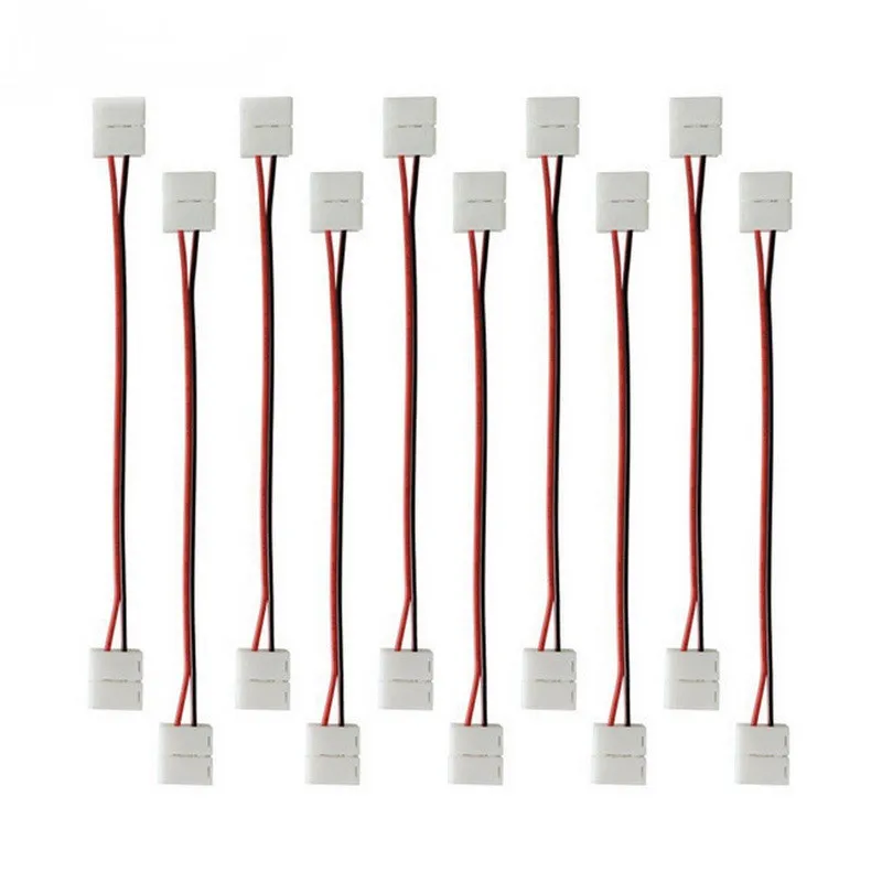 

10pcs 8mm 10mm 2pin LED Strip Connector with Pigtail 2 Side Solderless Snap Down 2Pin Conductor For 2835 5050 Single Color Strip
