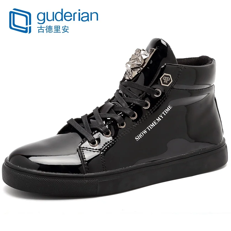 

GUDERIAN New Fashion High Top Casual Shoes For Men Lace-Up PU Leather Sneakers Men Shoes Breathable Flat Shoes Men Chaussures