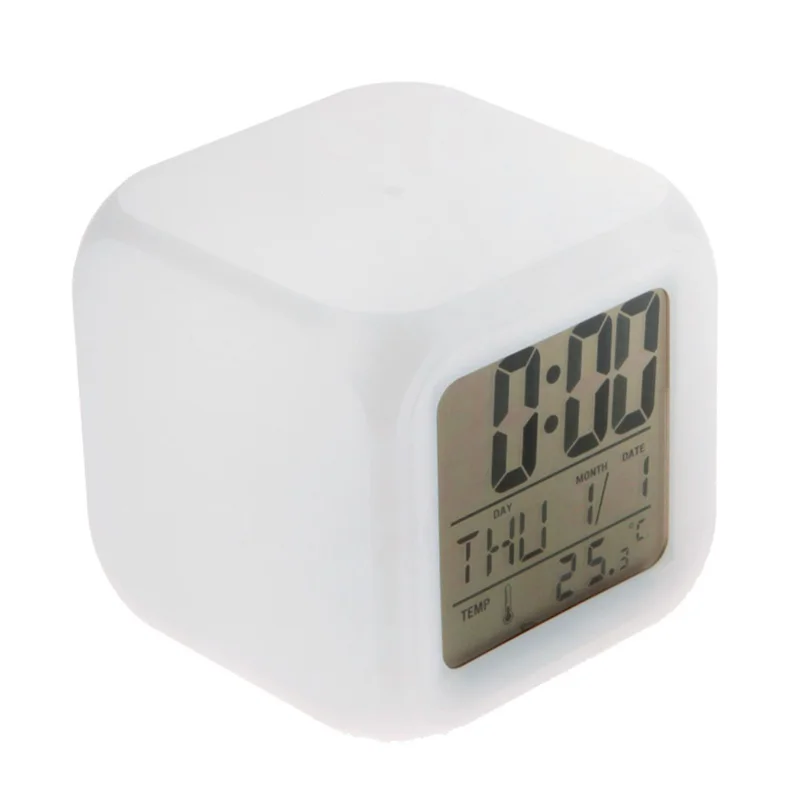 Светодиодный Будильник, 7 цветов, изменяющий Цифровой настольный гаджет, цифровой термометр с сигнализацией, ночной светящийся куб, светодиодный, часы для дома