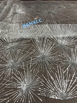 

sparkly Nigerian french tulle lace fabric Super sequins embroidered tulle lace fabric CiCi-11307 for wedding dress