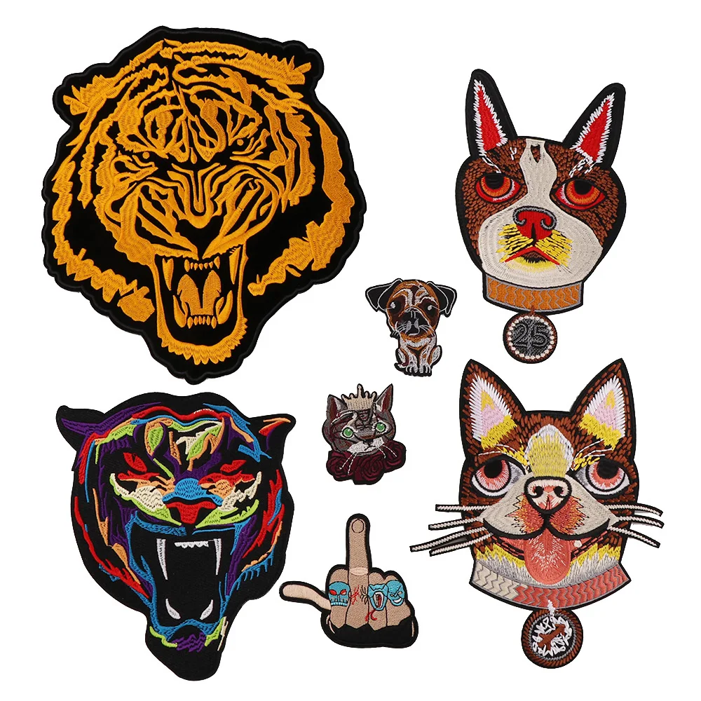

Big Size 1PC Tiger Dog Mix Animals Iron On Patches Stripes For Clothes DIY Embroidered Patch Applique Badges Clothing T Shirt