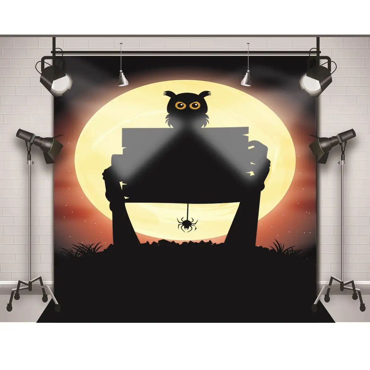 Allenjoy Fotograficzne Tło Pająk Sowa Księżyc Ręcznie Halloween