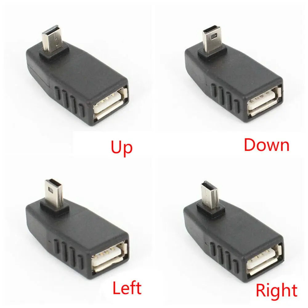 

90 Degree Angled USB A Female to 5-pin B Male Mini USB OTG Host Adapter Durable Stable Black AA4453-AA4456