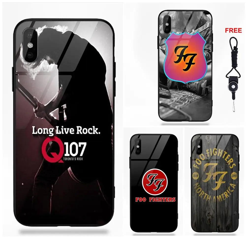 

For Apple iPhone X XS Max XR 5 5C 5S SE 6 6S 7 8 Plus Diy Soft TPU Frame+Tempered Glass Phone Case Quotes Foo Fighters Design