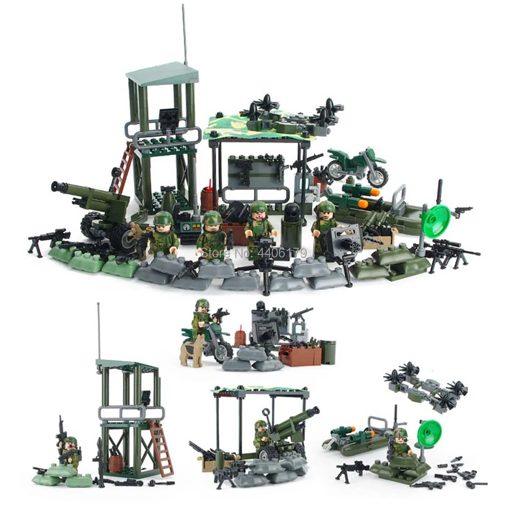 

compatible LegoINGlys military WW2 army command post Camp war Building Blocks model mini Drone figures weapons brick toys gift