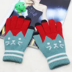 Модные осень-зима новый корейский Сенсорный экран перчатки кошка теплый вязаный Девушка женские перчатки