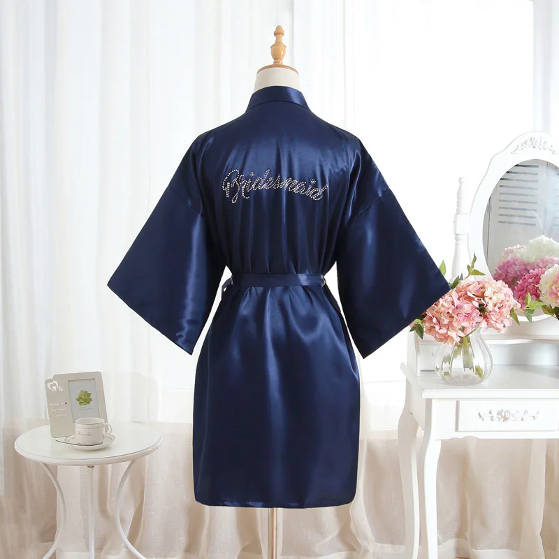 

Sexy Yukata Night Robe Short Satin Wedding Bride Bridesmaid Robes With Clear Rhinestones-Bride&Bridesmaid Edition Dressing Gown