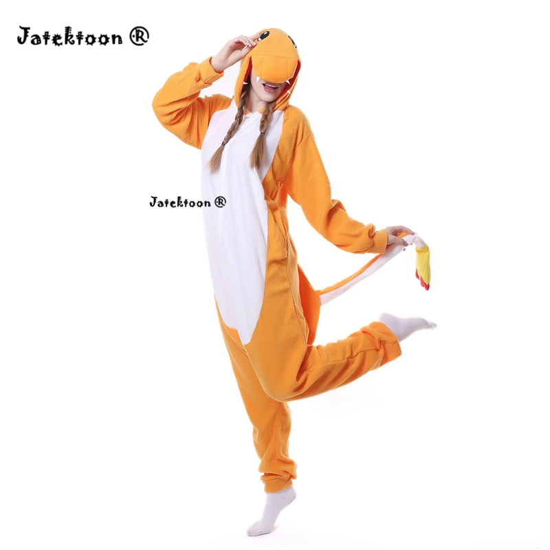 

Anime Orange Fire Dragon Charmander Adult Onesie One Piece pockt monster Cosplay Pajamas pijama animal carnival costumes Plus Si