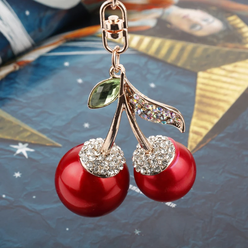 dongsheng Crystal Red Cherry Keychain Creative Lovely Metal Charms for