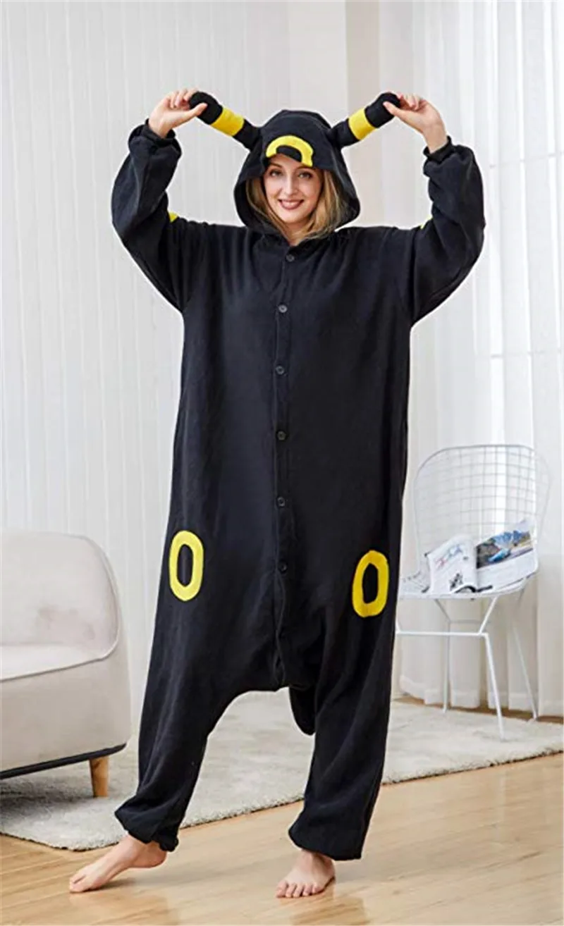 Зимние взрослые аниме покемон пижамы мультфильм Umbreon унисекс фланелевые Onesie с