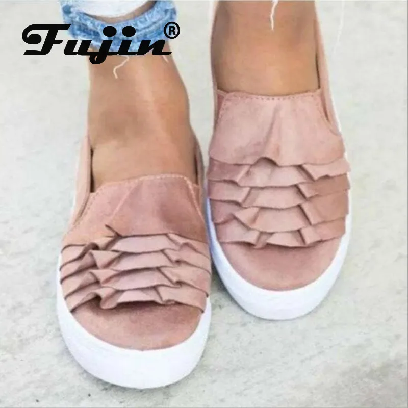 

Fujin Women Loafu Shoes Big Size female Shoes Little White Shoes Dropshipping Shallow Flat Bottom Wave Lace Autumn Shoes