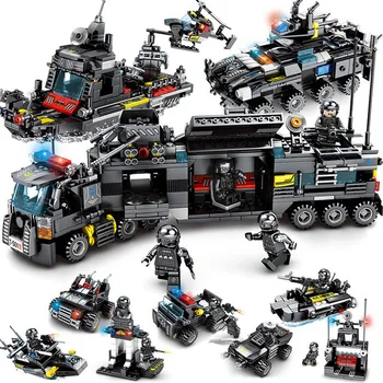 

8pcs/lot LegoINGs SWAT City Police Truck Building Blocks Sets Ship Helicopter Vehicle Creator Bricks Playmobil Toys dropshipping