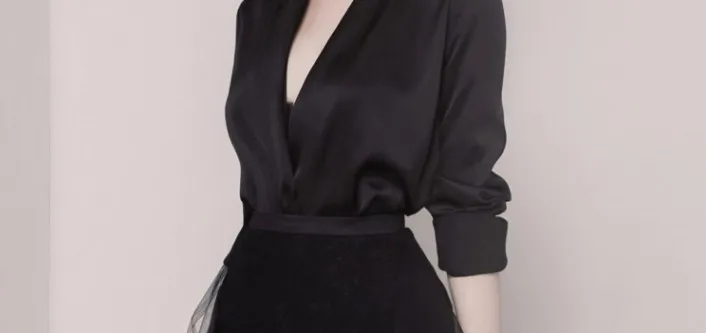 Подиумный Женский комплект из 2 предметов, платье, весенний черный сексуальный блейзер с глубоким v-образным вырезом, длинное пальто+ модная нестандартная кружевная Лоскутная юбка в сеточку, костюмы - Цвет: top