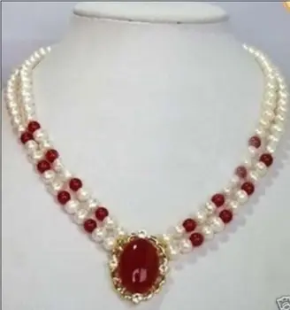 

Wholesale price 16new ^^^^of White Pearl Red stone Necklace