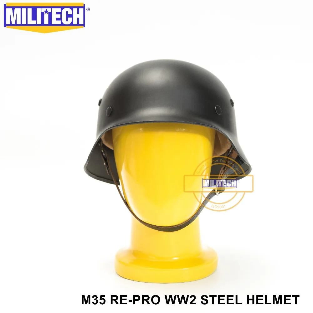 MILITECH Черный WW2 Немецкий M35 Стальной шлем WW II M35 немецкий шлем защитный шлем для мотоцикла черный шлем для мировой войны 2 Repro шлем