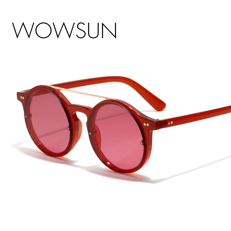 WOWSUN Vintage Round Sunglasses Women Brand Designer Black Red Acetate